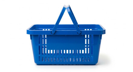 Empty Blue Plastic Shopping Basket, Isolated transparent background