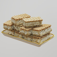 Stacked wafer desserts on an elegant tray