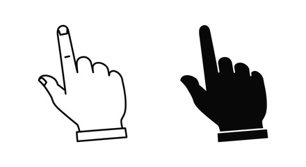 Hands with index finger raised in different styles on white background silhouette