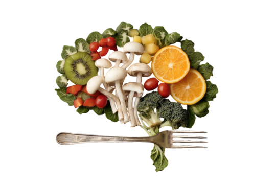 Brain-shaped food arrangement with fork
