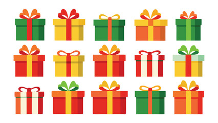 Colorful Gift Box Collection with Ribbons and Bows for Holiday Celebrations