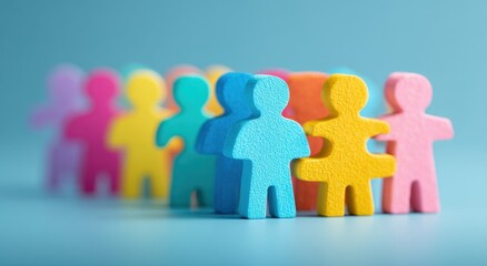 Colorful paper cutout figures representing diversity and unity arranged on a light blue background