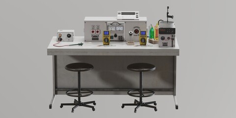 Laboratory workstation with scientific equipment.