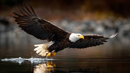 Fototapeta premium Majestic Eagle's Dynamic Dive: Capturing the Precision and Power of an Eagle As It Swiftly Descends to Capture Its Prey in the Natural Habitat