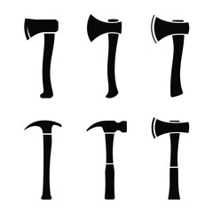 Collection of six black woodworking tool silhouettes