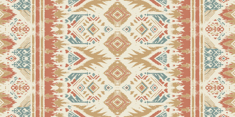 Ethnic abstract ikat art. Seamless pattern in tribal, folk embroidery, and Mexican style. Aztec geometric art ornament print. Design for carpet, wallpaper, clothing, wrapping, fabric, cover, textile