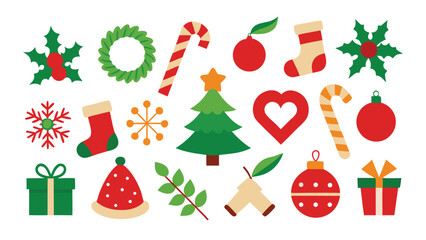 Festive Christmas Icons and Holiday Elements for Greeting Cards and Decorations
