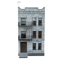 Classic gray brick apartment building facade