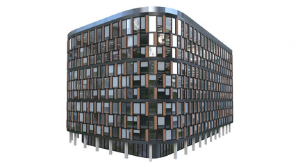 Modern glass office building exterior.