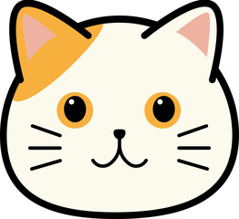 An adorable cartoon illustration of a white cat's head featuring orange markings and a friendly, simple expression.