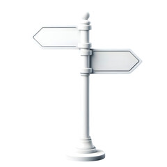 Blank white directional signpost with two arrows on black background