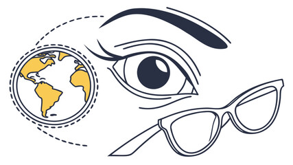 Flat Vector Illustration for World Sight Day with Eye, Glasses, and Globe in Minimalist Design