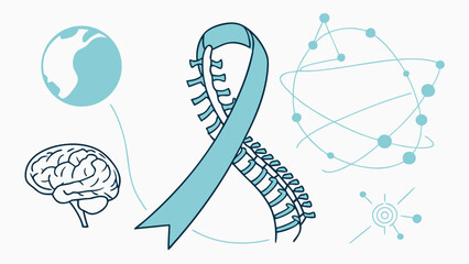 Flat Vector Illustration for World Spina Bifida and Hydrocephalus Day with Spine, Awareness Ribbon, Brain, and Globe