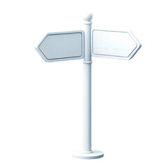 White directional signpost with two blank arrows on a black background