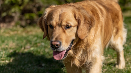 Fototapeta premium Close-up of a Golden Retriever Dog Looking Down