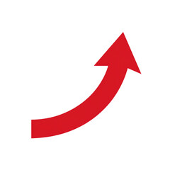 Curved red arrow pointing upwards, isolated on transparent background