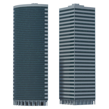 Modern cylindrical and rectangular skyscrapers