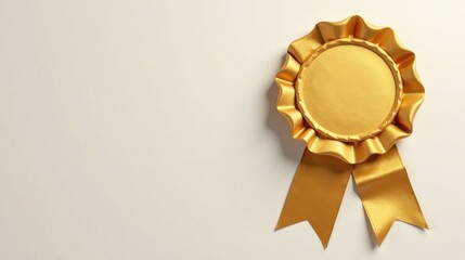 A Gold Medallion Award with Elegant Satin Ribbon on a Neutral Background, Perfect for Achievement and Success Celebrations