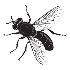 black hoverfly Silhouette Vector, High Quality Illustration on White Background