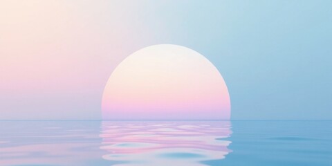 Serene pastel sunrise over calm ocean waters reflecting a gentle, dreamlike sky