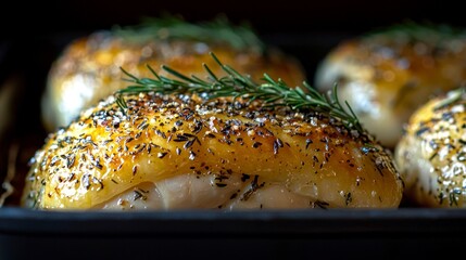 Roasted chicken breasts with fresh rosemary
