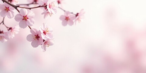 Obraz premium Delicate Pink Blossoms on a Branch, a Soft Focus Springtime Image Perfect for Gentle Backgrounds or Seasonal Designs