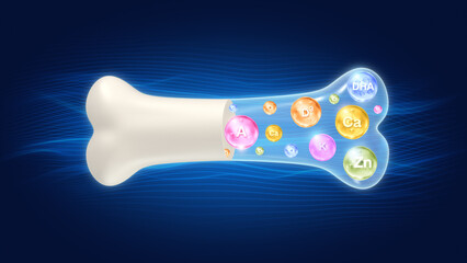 Multivitamin in bone shape, Food supplement and Medical concept, 3D rendering.