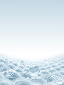 Liquid bubble floating on white cloth or woven textile fiber, Fabric hygiene concept, 3D rendering