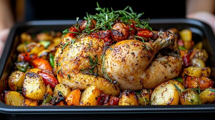Roasted chicken with vibrant vegetables