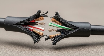 Anatomy of a Failure: A Severed Black Cable Reveals Its Complex Inner Conductors.