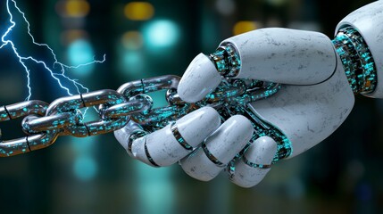 Robot hand/holding/chain/future tech/abstract