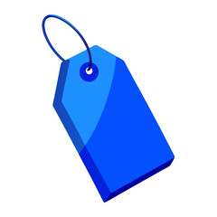 Three dimensional hanging price tag with string in blue