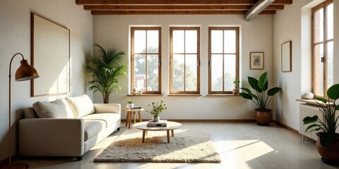 Modern Minimalist Living Room Interior Design with Natural Light and Wooden Accents