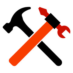 Crossed hammer and wrench on white background