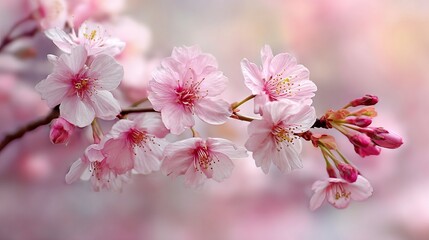 Obraz premium Delicate pink cherry blossoms bloom vibrantly, signaling spring's arrival with tender beauty.