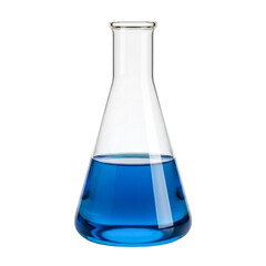 Glass erlenmeyer flask with blue liquid isolated on transparent background
