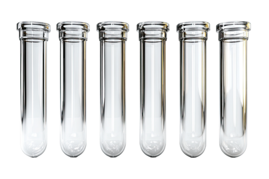 Five clear plastic tubes, capped