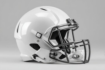 American Football Mask. White Helmet for American Football Equipment Isolated on Grey Background Mockup 3D Rendering