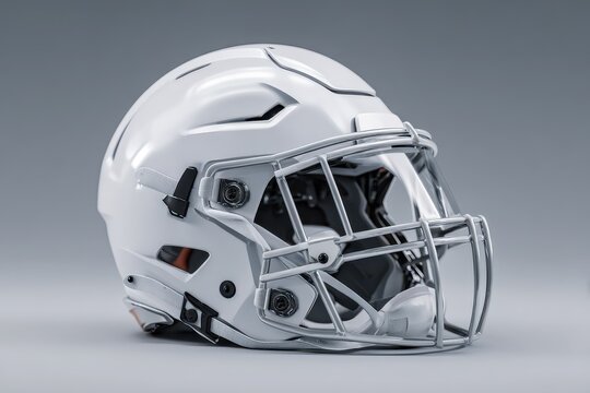 American Football Mask. White Football Helmet Isolated on Grey Background 3D Rendering