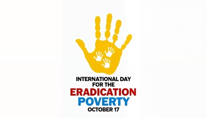 Yellow hand print with smaller hand prints inside against white background small hand prints poverty eradication