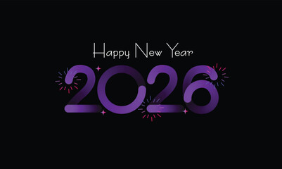 2026 Happy new year celebration greeting card, sparkler font and firework isolated background