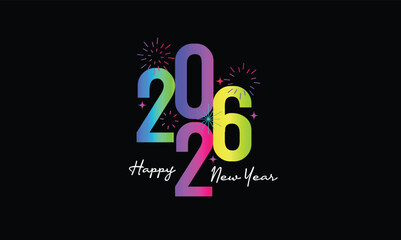 2026 Happy new year celebration greeting card, sparkler font and firework isolated background