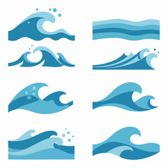 Collection of Blue Ocean Wave Vector Illustrations and Water Ripple Designs