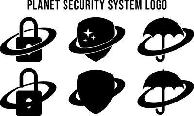 Black and white planet security system logo.