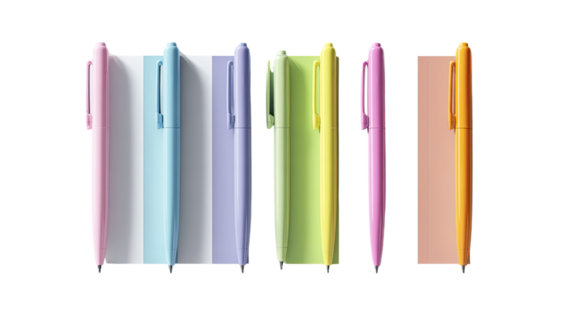Pastel-colored pens arranged on a light background - Powered by Adobe