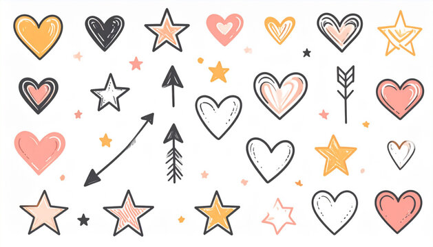  Arrow, Heart & Star Doodle Set