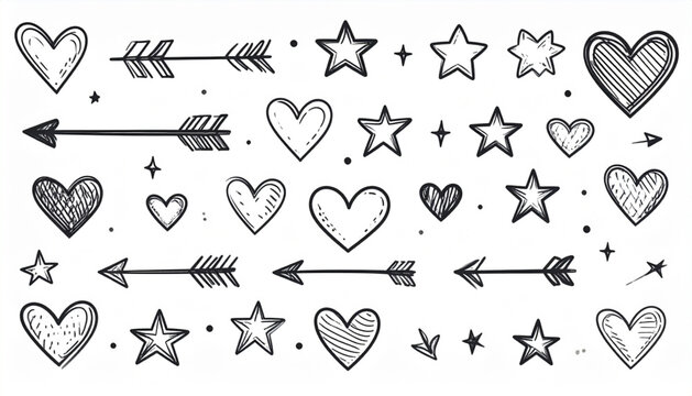  Arrow, Heart & Star Doodle Set