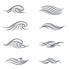 Set of Stylized Ocean Waves and Flowing Water Lines Vector Illustrations for Aquatic and Nautical Designs
