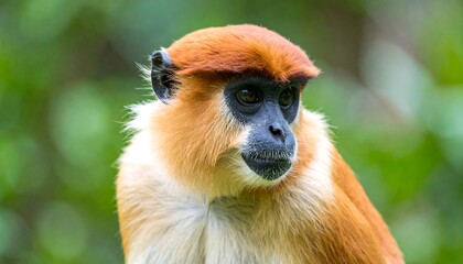 Obraz premium Portrait of a Patas Monkey Contemplating in Lush Greenery A Study of Wildlife Beauty