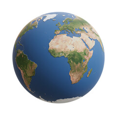 Realistic 3d earth globe showing continents oceans atmosphere space view transparent background